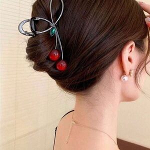Cherry Accent Hair Claw Clip - Red
